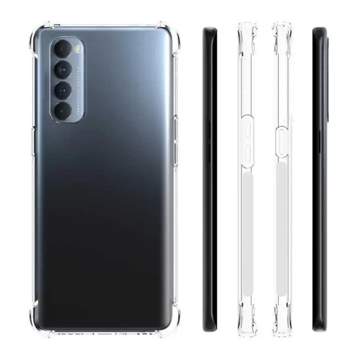 Oppo Reno 4 Pro 4G Kılıf Lopard Nitro Antishock Köşe Koruma Darbe Emici Şeffaf Orjinal Doku Silikon