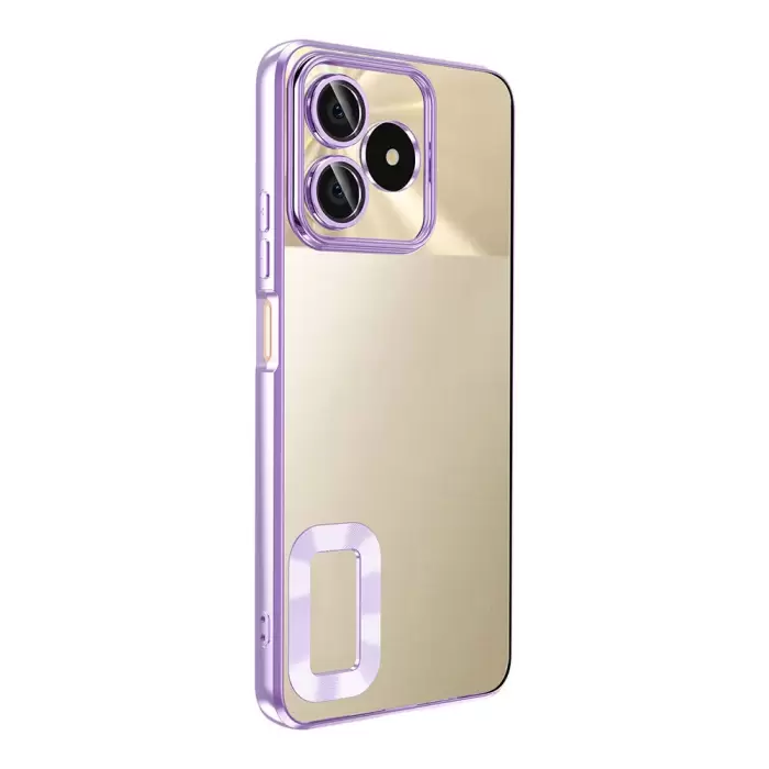 Realme C53 4G Kamera Lens Korumalı Şeffaf Renkli Logo Gösteren Parlak Omega Kapak