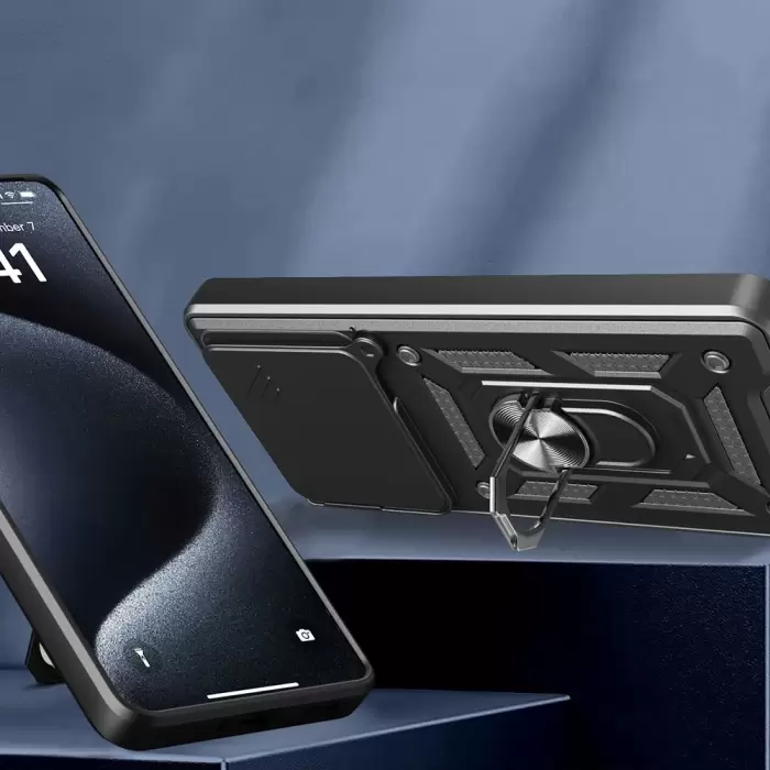 Realme Note 60 Kılıf Magnetik Standlı Kamera Korumalı Lopard Sürgülü Kamera Korumalı Yüzüklü Tasarım Armor Vega