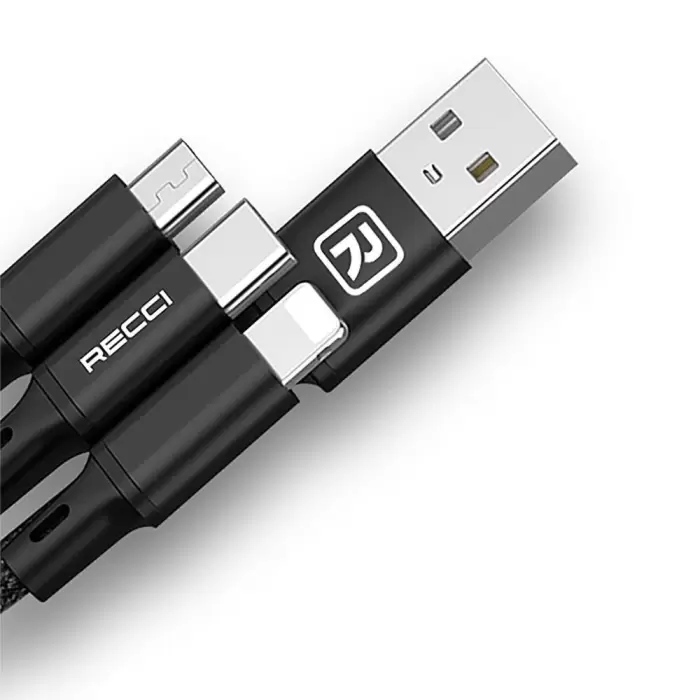 Recci Rcs-d120 Fast Wind Series 3in1 Usb-a To Lightning – Type-c – Micro Şarj Ve Data Kablosu 1.2m