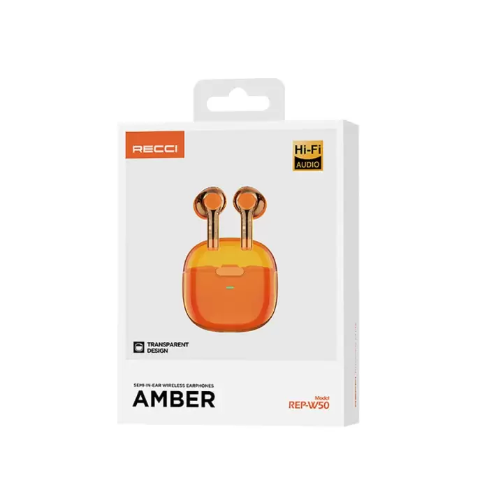 Recci Rep-w50 Şeffaf Tasarım Hi-fi Ses Kaliteli Bluetooth V.5.3 Amber Series Kulak İçi Kulaklık