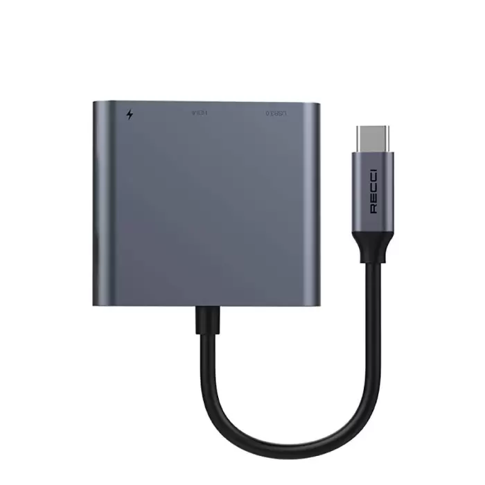 Recci Rh05 Type-c To Type-c Pd100w + Hdmı 4k@30hz + Usb3.0 Bağlantı  3in1 Hub