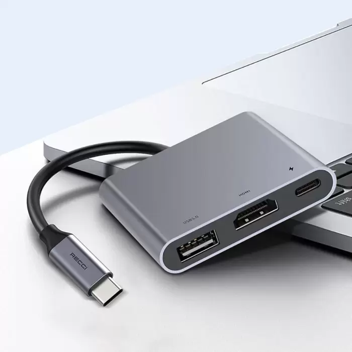 Recci Rh05 Type-c To Type-c Pd100w + Hdmı 4k@30hz + Usb3.0 Bağlantı  3in1 Hub