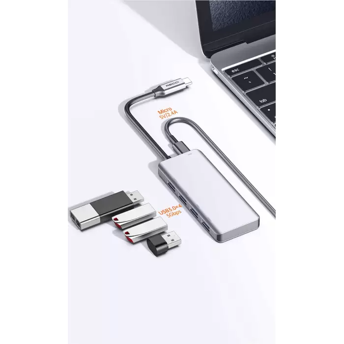 Recci Rh06 Type-c To 4 Usb3.0 + Micro Bağlantı  5in1 Usb Çoğaltıcı Hub