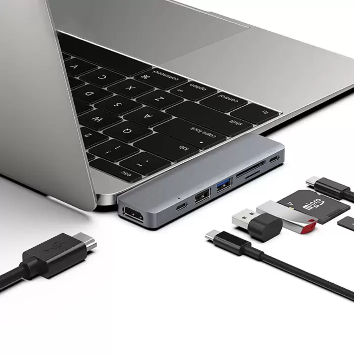 Recci Rh08 Type-c To Type-c + Sd/tf + Usb3.0 + Usb2.0 + Hdmı + Thunderbolt 3 Bağlantılı 7in2 Hub