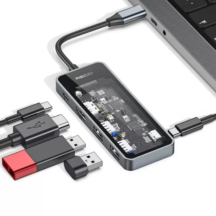 Recci Rh16 Type-c To Type-c Pd100w + Usb3.0 + Hdmı + Type-c Bağlantılı 5in1 Hub