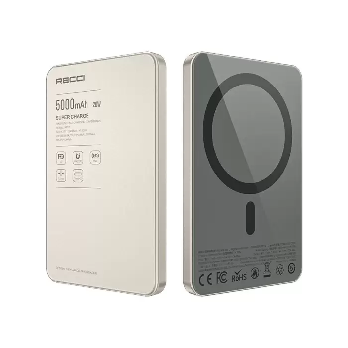 Recci Rp25 Pd 20w Ultra İnce Hızlı Şarj  Wireless Powerbank 15w 5000mah