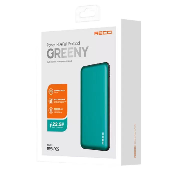 Recci Rpb-p05 Greeny Series Led Işık Göstergeli Hızlı Şarj  Taşınabilir Powerbank 22.5w 10000mah