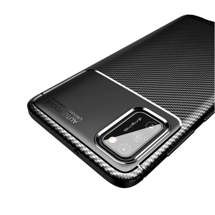 Samsung Galaxy A02S Kılıf Lopard Kamera Korumalı Karbon Desenli Negro Kapak Orijinal Yüzey Kılıf