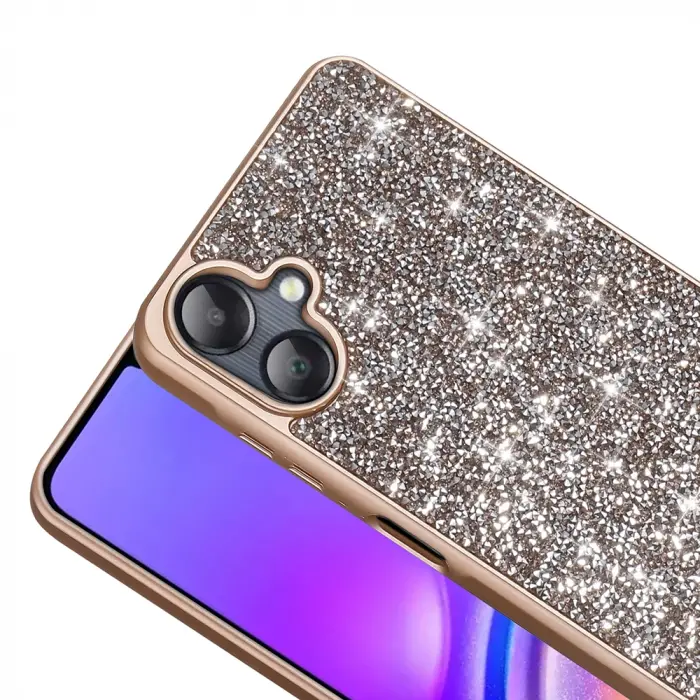 Samsung Galaxy A06 Kılıf Parlak Taşlı Tasarım Lopard Pırlanta Kapak
