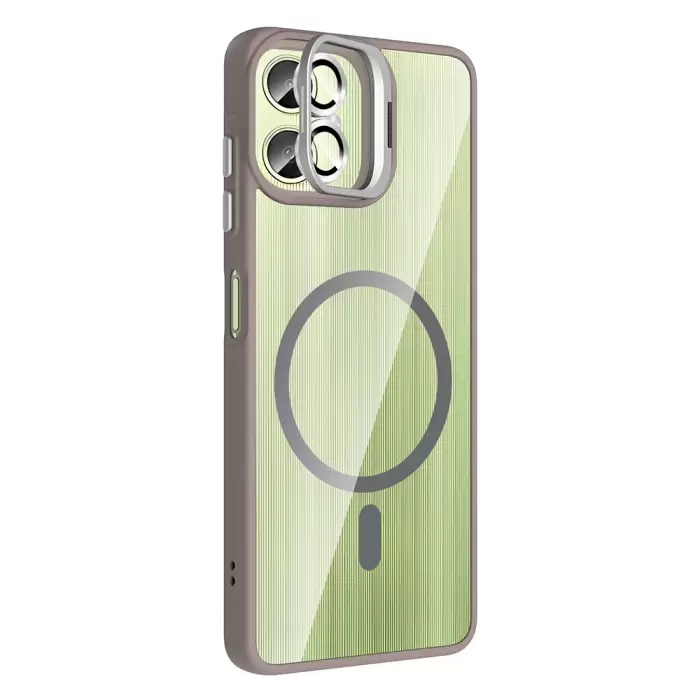 Samsung Galaxy A06 Kılıf Standlı Ve Kamera Lens Hediyeli M-safe Şarj Özellikli Lopard Etro Kapak