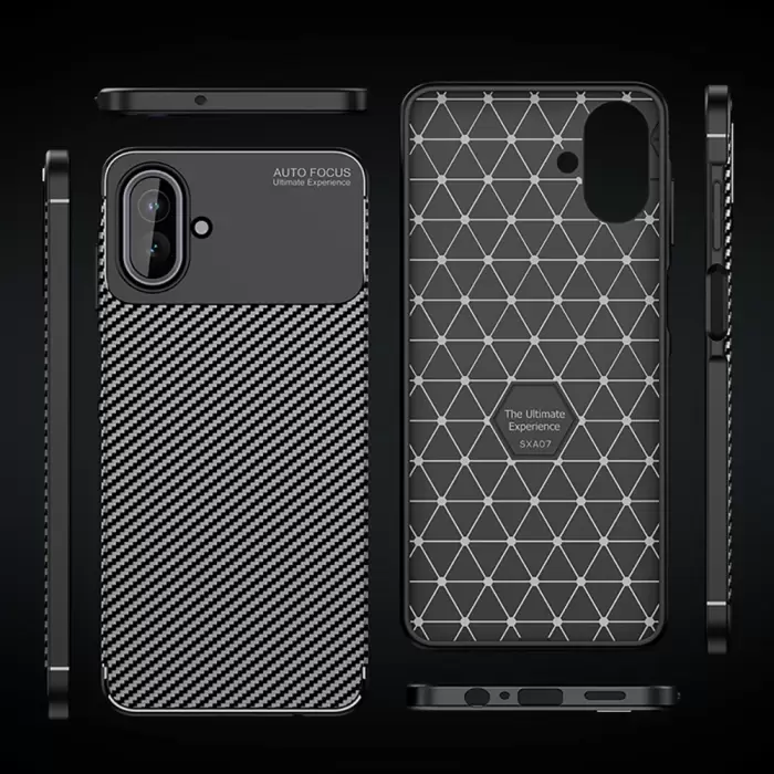 Samsung Galaxy A07 Kılıf Lopard Kamera Korumalı Karbon Desenli Negro Kapak Yüzey Kılıf