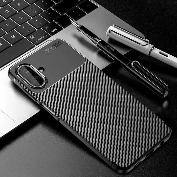 Samsung Galaxy A07 Kılıf Lopard Kamera Korumalı Karbon Desenli Negro Kapak Yüzey Kılıf