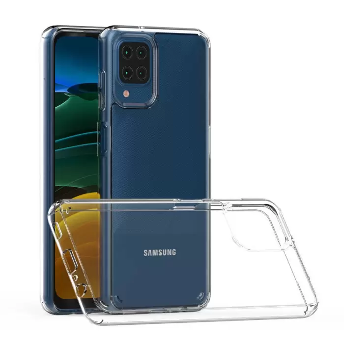 Samsung Galaxy A12 Coss Sert Darbe Emici Silikon Şeffaf Kamera Korumalı Arka Kapak
