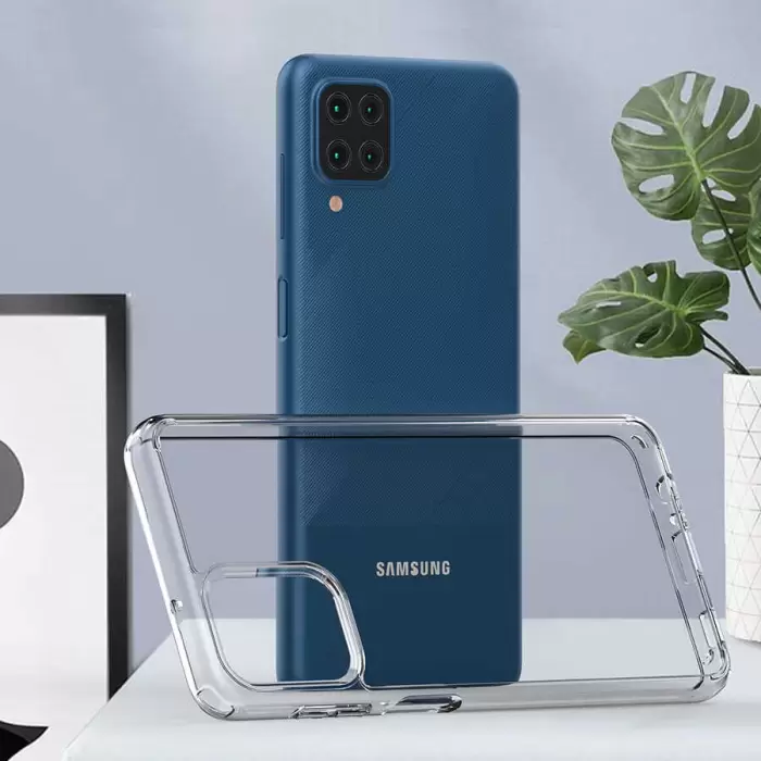 Samsung Galaxy A12 Coss Sert Darbe Emici Silikon Şeffaf Kamera Korumalı Arka Kapak