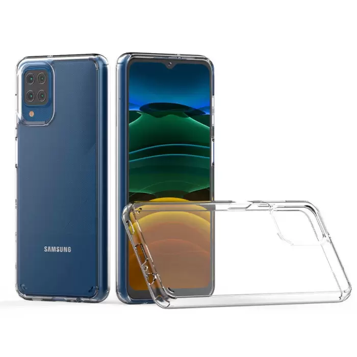 Samsung Galaxy A12 Coss Sert Darbe Emici Silikon Şeffaf Kamera Korumalı Arka Kapak