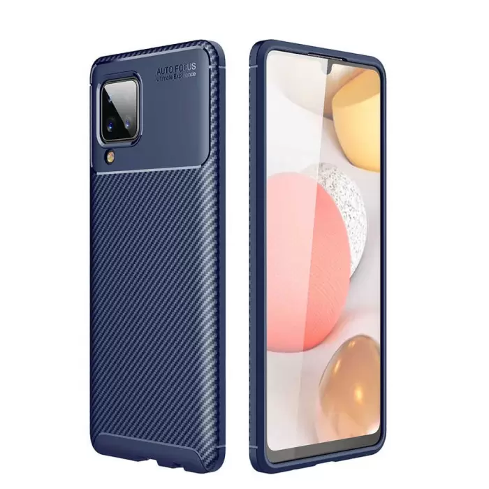Samsung Galaxy A12 Kılıf Lopard Kamera Korumalı Karbon Desenli Negro Kapak Orijinal Yüzey Kılıf