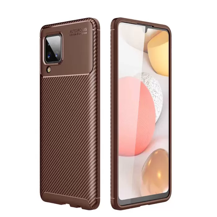Samsung Galaxy A12 Kılıf Lopard Kamera Korumalı Karbon Desenli Negro Kapak Orijinal Yüzey Kılıf
