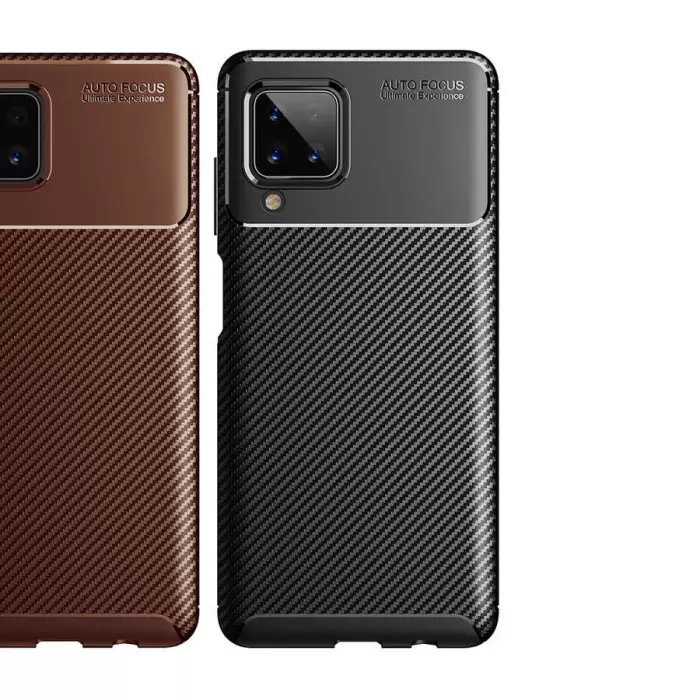 Samsung Galaxy A12 Kılıf Lopard Kamera Korumalı Karbon Desenli Negro Kapak Orijinal Yüzey Kılıf