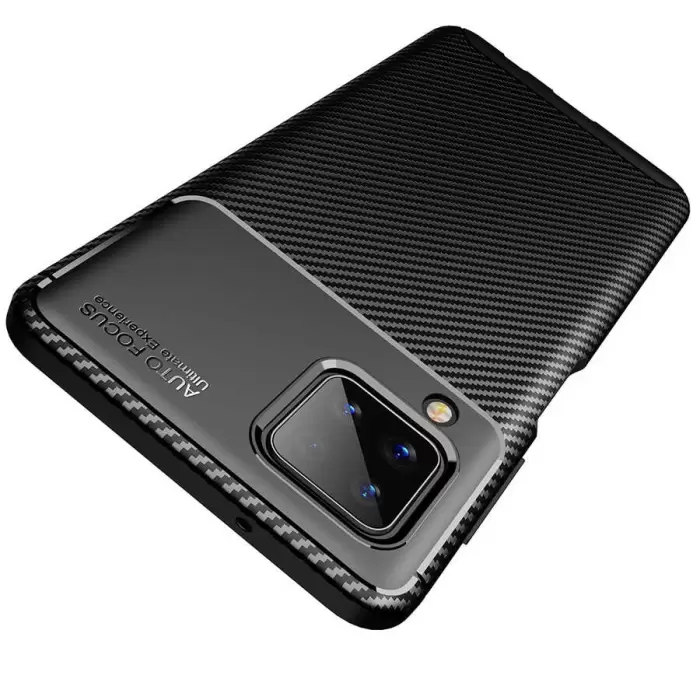 Samsung Galaxy A12 Kılıf Lopard Kamera Korumalı Karbon Desenli Negro Kapak Orijinal Yüzey Kılıf