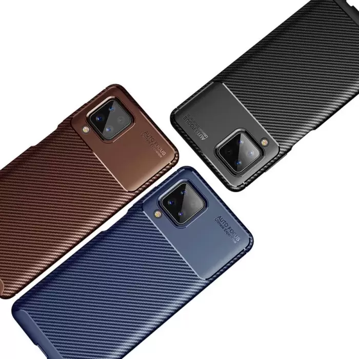 Samsung Galaxy A12 Kılıf Lopard Kamera Korumalı Karbon Desenli Negro Kapak Orijinal Yüzey Kılıf