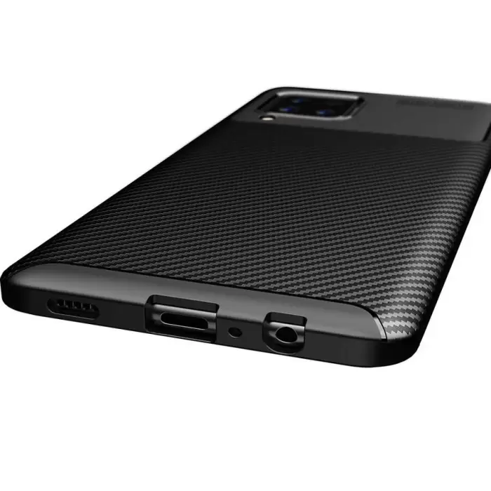Samsung Galaxy A12 Kılıf Lopard Kamera Korumalı Karbon Desenli Negro Kapak Orijinal Yüzey Kılıf