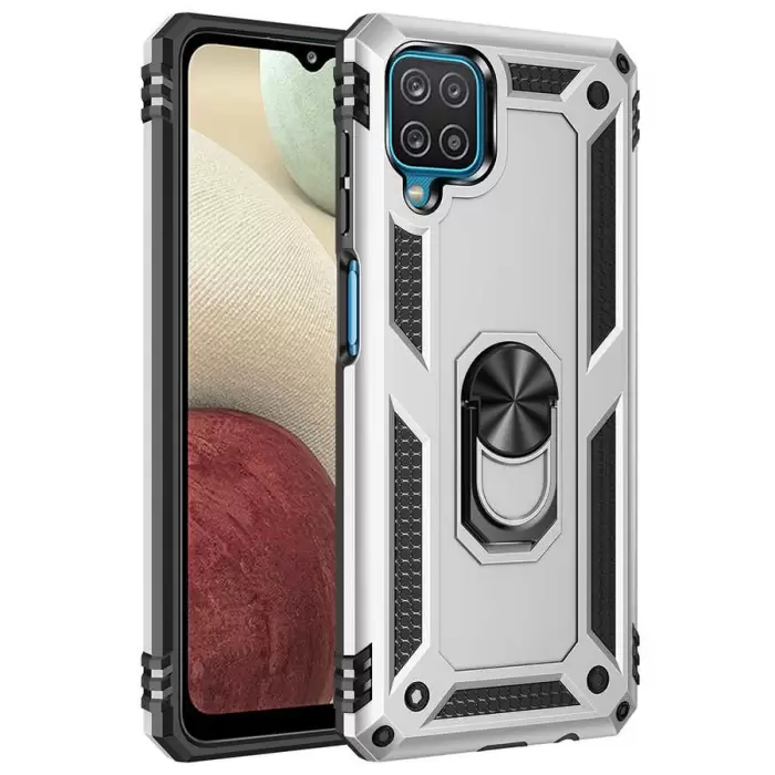 Samsung Galaxy A12 Kılıf Lopard Kamera Korumalı Sürgülü Yüzüklü Orjinal Tasarım Armor Vega