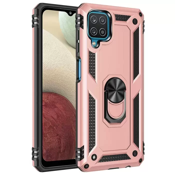 Samsung Galaxy A12 Kılıf Lopard Kamera Korumalı Sürgülü Yüzüklü Orjinal Tasarım Armor Vega
