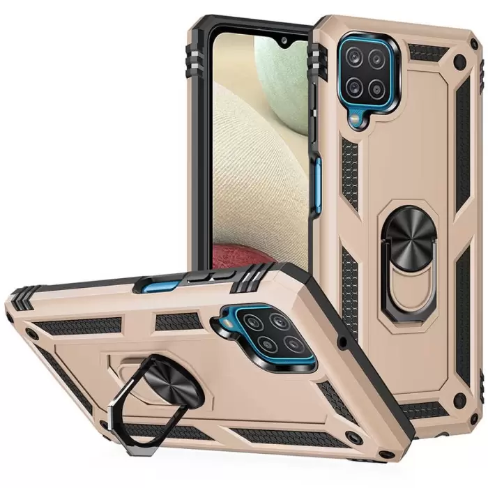 Samsung Galaxy A12 Kılıf Lopard Kamera Korumalı Sürgülü Yüzüklü Orjinal Tasarım Armor Vega