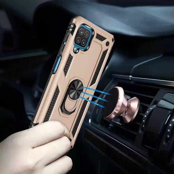 Samsung Galaxy A12 Kılıf Lopard Kamera Korumalı Sürgülü Yüzüklü Orjinal Tasarım Armor Vega
