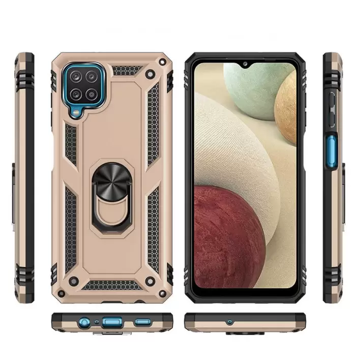 Samsung Galaxy A12 Kılıf Lopard Kamera Korumalı Sürgülü Yüzüklü Orjinal Tasarım Armor Vega