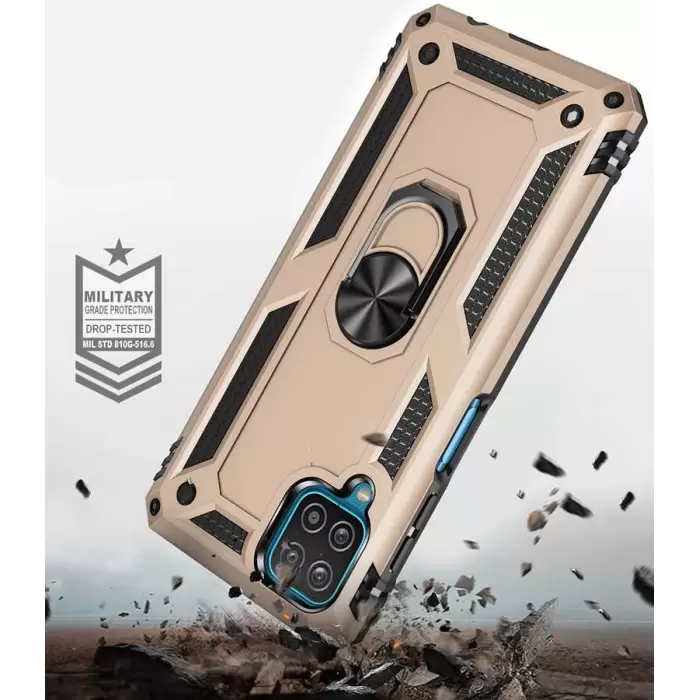 Samsung Galaxy A12 Kılıf Lopard Kamera Korumalı Sürgülü Yüzüklü Orjinal Tasarım Armor Vega