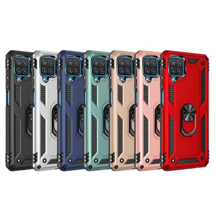 Samsung Galaxy A12 Kılıf Lopard Kamera Korumalı Sürgülü Yüzüklü Orjinal Tasarım Armor Vega