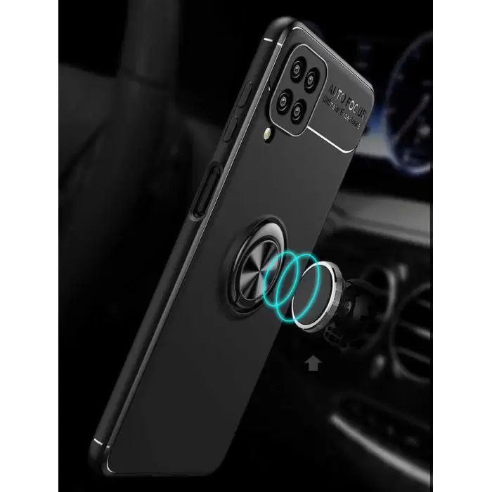 Samsung Galaxy A12 Kılıf Lopard Kamera Korumalı Yüzüklü Standlı Koruyucu Orjinal Kalite Ravel