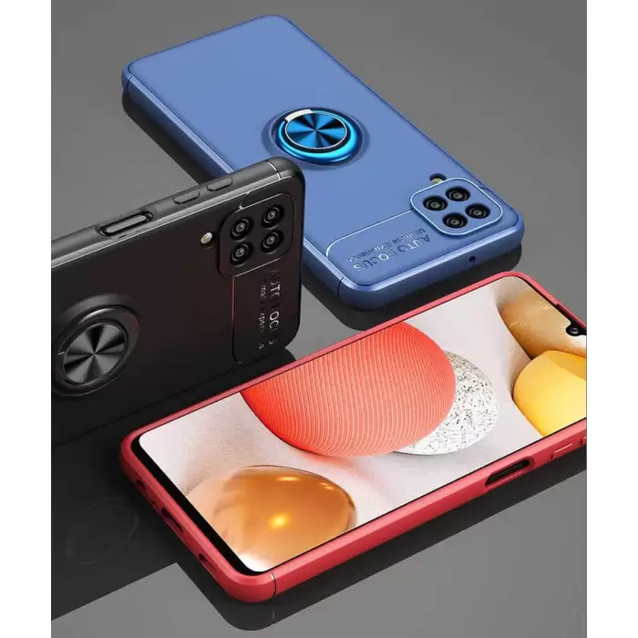 Samsung Galaxy A12 Kılıf Lopard Kamera Korumalı Yüzüklü Standlı Koruyucu Orjinal Kalite Ravel