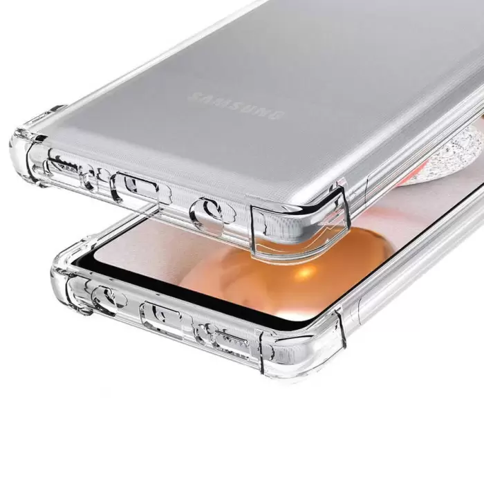 Samsung Galaxy A12 Kılıf Lopard Nitro Antishock Köşe Koruma Darbe Emici Şeffaf Orjinal Doku Silikon