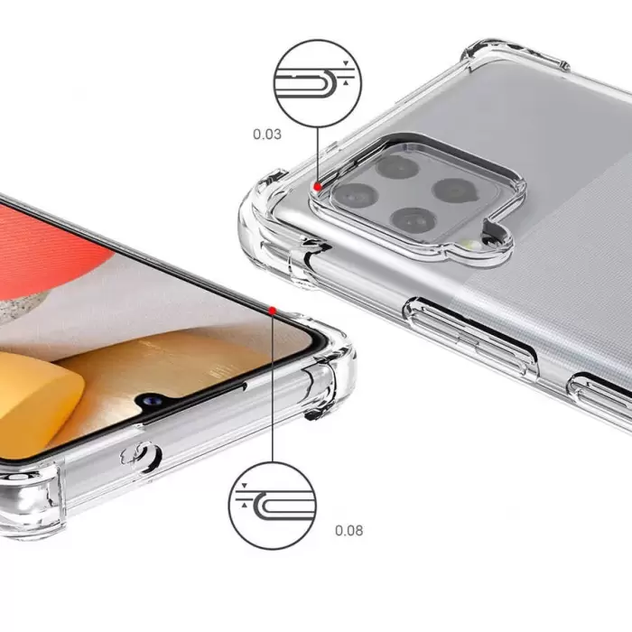 Samsung Galaxy A12 Kılıf Lopard Nitro Antishock Köşe Koruma Darbe Emici Şeffaf Orjinal Doku Silikon