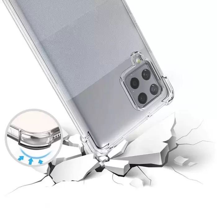 Samsung Galaxy A12 Kılıf Lopard Nitro Antishock Köşe Koruma Darbe Emici Şeffaf Orjinal Doku Silikon