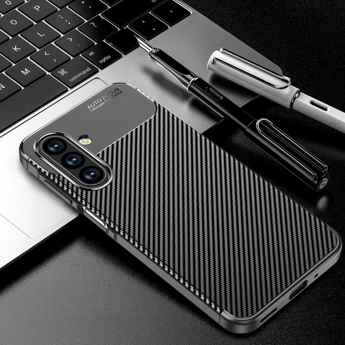Samsung Galaxy A17 Kılıf Lopard Kamera Korumalı Karbon Desenli Negro Kapak Yüzey Kılıf