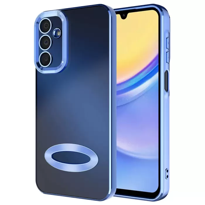 Samsung Galaxy A25 Kamera Lens Korumalı Şeffaf Renkli Logo Gösteren Parlak Omega Kapak