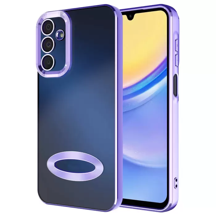 Samsung Galaxy A25 Kamera Lens Korumalı Şeffaf Renkli Logo Gösteren Parlak Omega Kapak