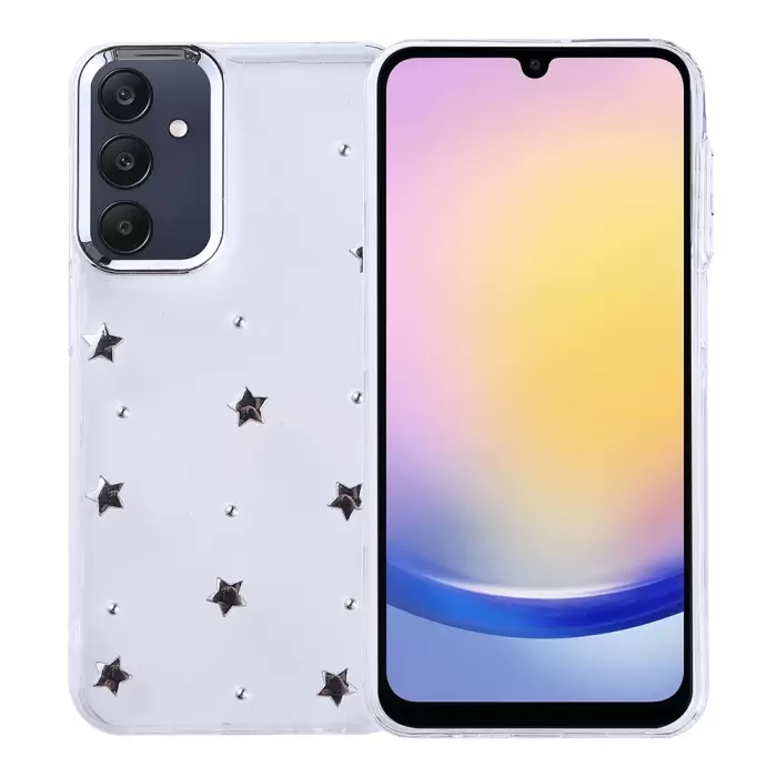Samsung Galaxy A25 Kılıf Airbag Tasarımlı Simli Şeffaf Lopard Kutup Kapak