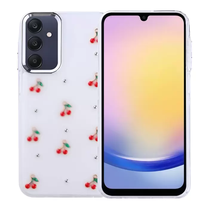 Samsung Galaxy A25 Kılıf Airbag Tasarımlı Simli Şeffaf Lopard Kutup Kapak