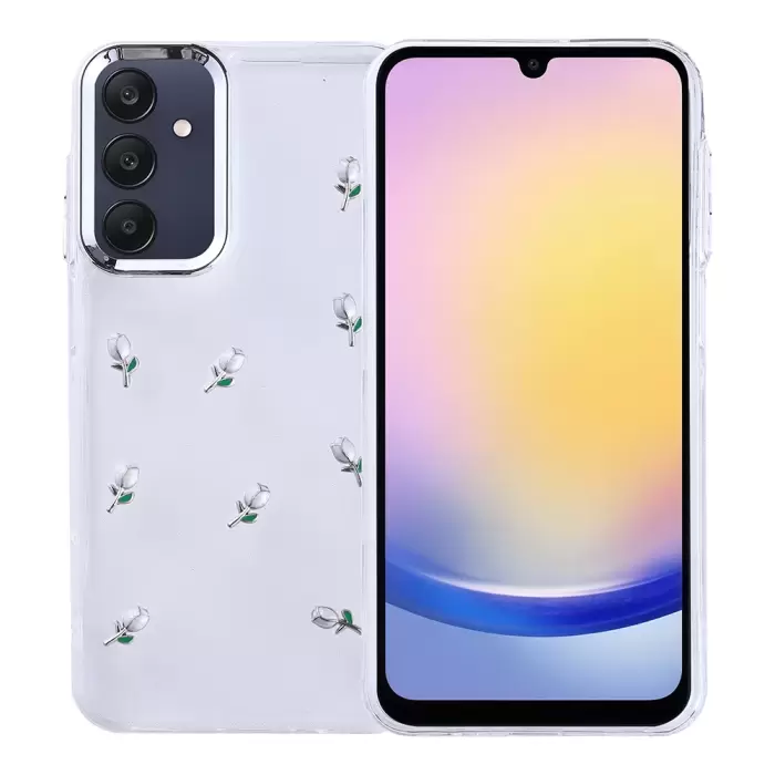 Samsung Galaxy A25 Kılıf Airbag Tasarımlı Simli Şeffaf Lopard Kutup Kapak