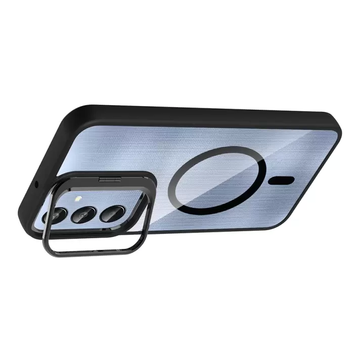 Samsung Galaxy A25 Kılıf Standlı Kamera Lens Koruma Hediyeli Magsafe Şarj Lopard Etro Kapak Koruyucu