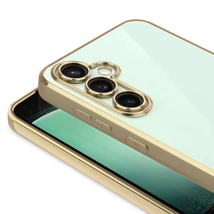 Samsung Galaxy A35 Kamera Lens Korumalı Şeffaf Renkli Logo Gösteren Parlak Omega Kapak