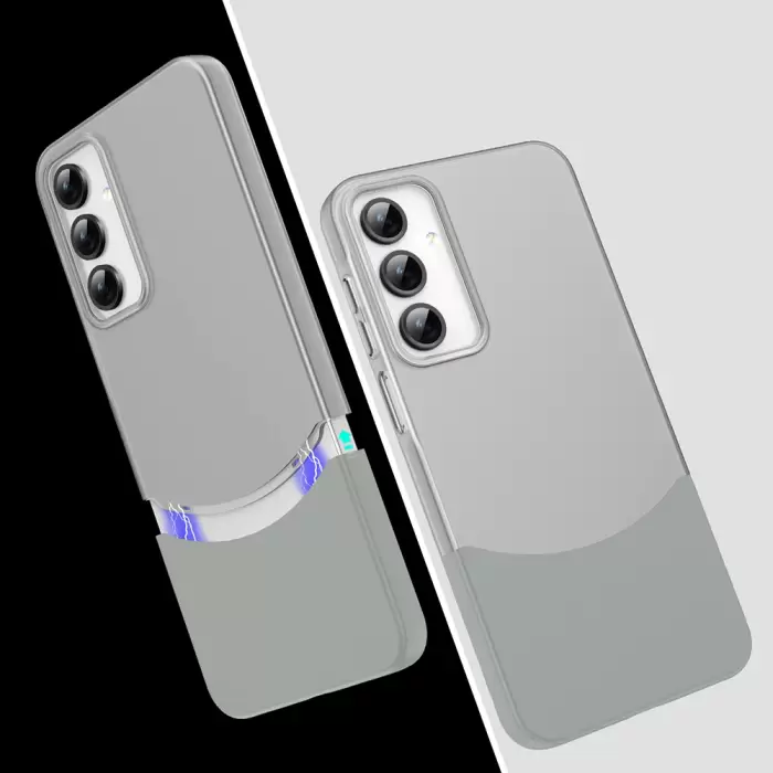 Samsung Galaxy A35 Kılıf Magsafe Şarj Kartlıklı Mıknatıslı Duble 1.7mm Kapak Kart Bölmeli Lacivert Siyah Gri Renkleriyle