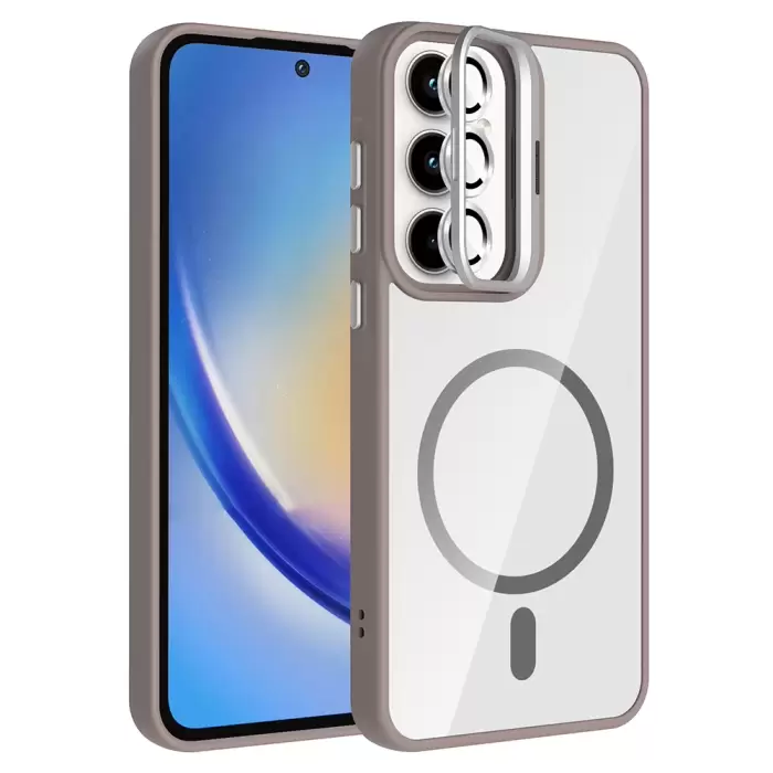 Samsung Galaxy A35 Kılıf Standlı Ve Kamera Lens Hediyeli M-safe Şarj Özellikli Lopard Etro Kapak