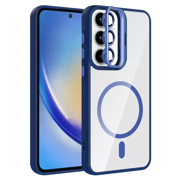 Samsung Galaxy A35 Kılıf Standlı Ve Kamera Lens Hediyeli M-safe Şarj Özellikli Lopard Etro Kapak