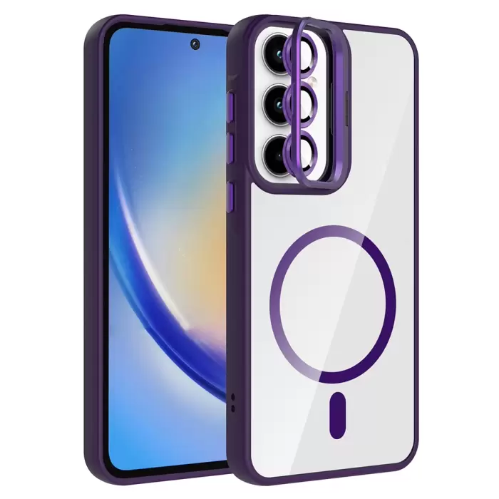 Samsung Galaxy A35 Kılıf Standlı Ve Kamera Lens Hediyeli M-safe Şarj Özellikli Lopard Etro Kapak
